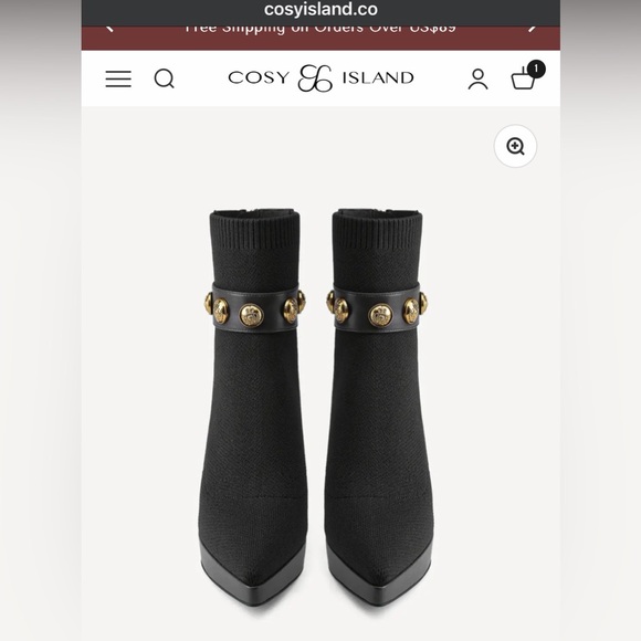 Chic Black Heeled Ankle Boots with Gold Accents - Picture 5 of 8